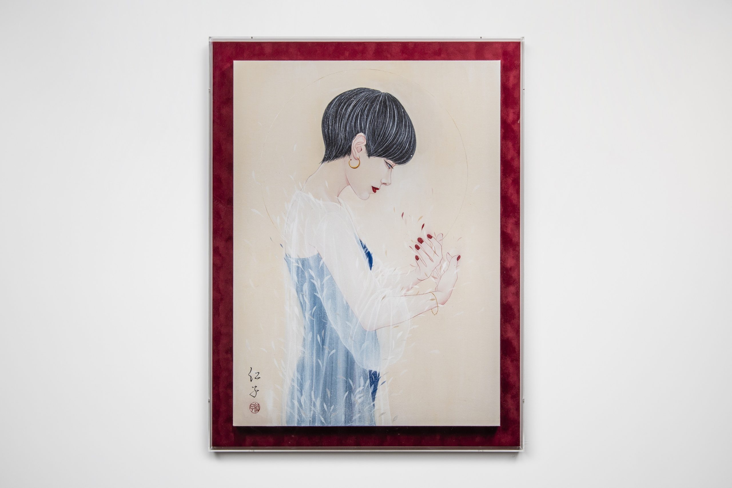 丁子紅子 手の中で愛でる日本画〝紅銅箔月〟 一点もの原画 日本画 絵画 